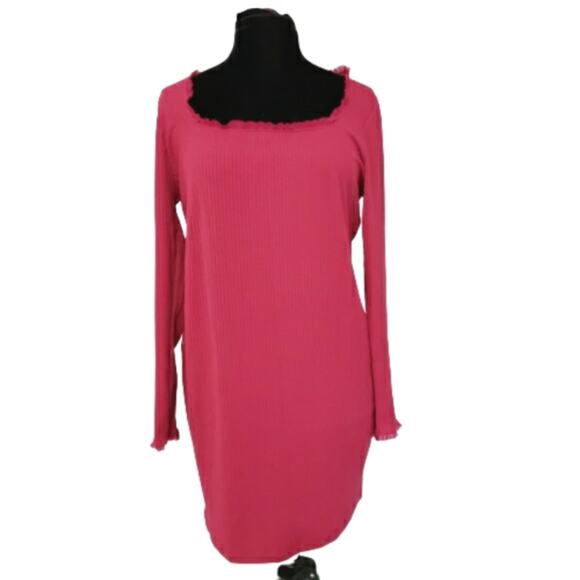 NWT Forever 21+ Long Sleeve Ruffle Short Stretch Knit Dress in Berry Size 1X - Picture 1 of 12